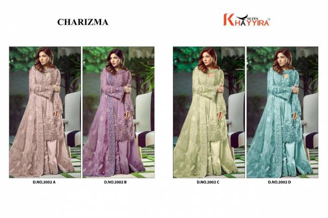 Khayyira Charizma 2002 Series Latest Fancy Designer Wedding Wear Butterfly Net With Work Pakistani Salwar Suits Collection
